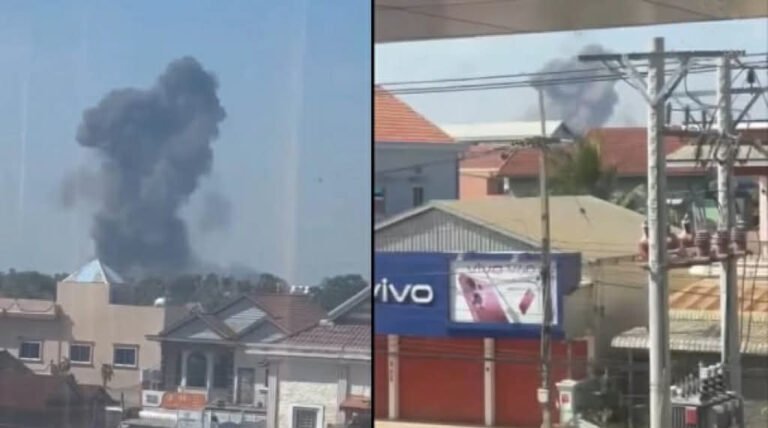 f16 กัมพูชา หย่อนไข่ติดเลเซอร์ลงคลังเก็บจรวด MB-21 กลางเมืองสำโรง